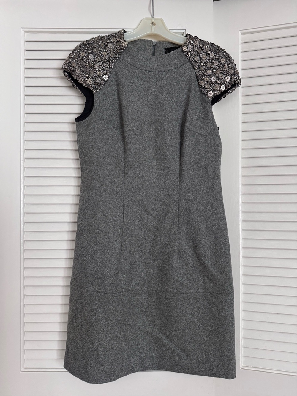 Poleci Gray Sheath Dress with Beaded Cap Sleeves